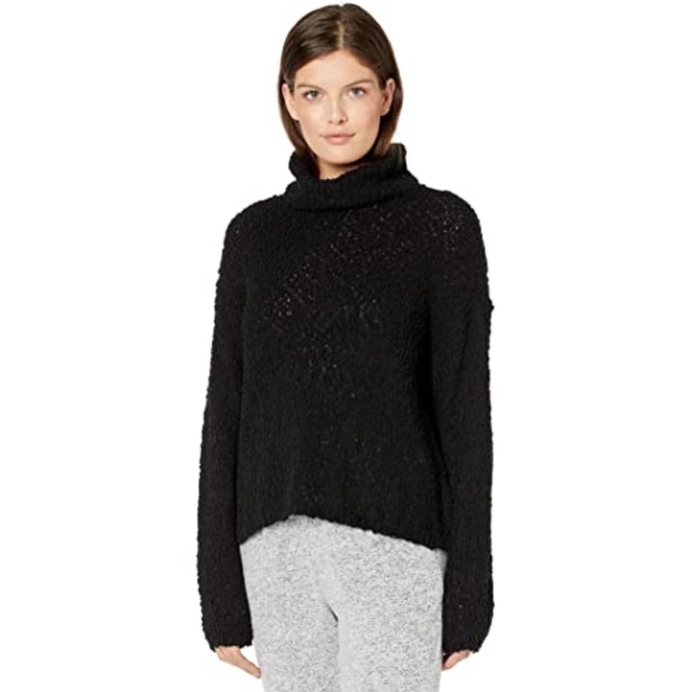 Bobeau Black Cowl Neck Women's Boucle Pullover Sweater